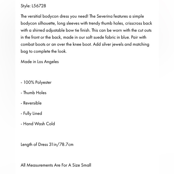 Lucy in the Sky Long Sleeve Bodycon Dress in Blue Suede - Picture 7 of 8